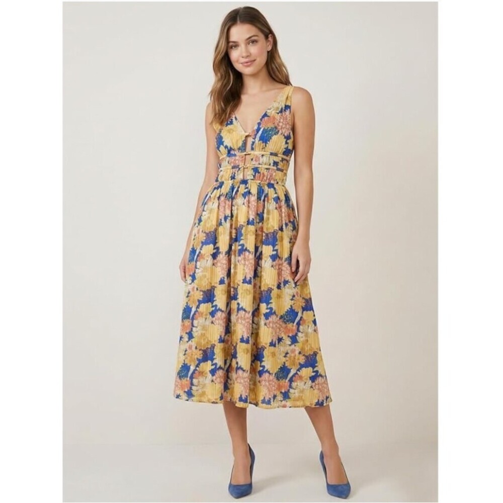 Caroline Constas Dress Womens Large Multicolor Floral Strappy Midi Sundress